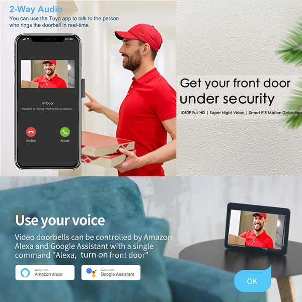 Tuya Smart 1080P Doorbell Camera WiFi Wireless IR HD Video Door Bell Phone Intercom with RJ45 to POE Optional Lock Unlock Module by stepyours.com