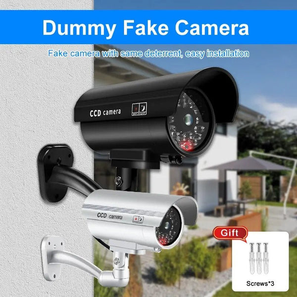 Dummy Security Camera Waterproof Indoor Outdoor Red LED Flashing No Wiring - stepyours.com