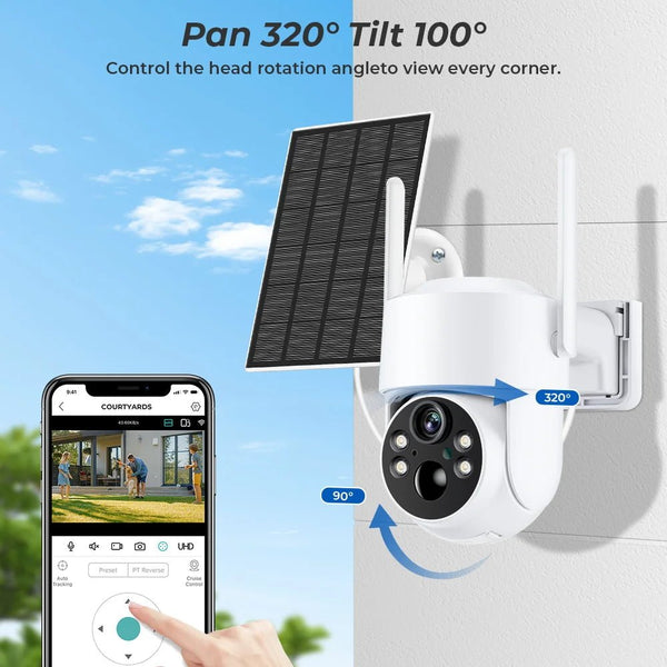 WiFi PTZ Solar Outdoor Camera - 4MP HD, PIR Motion Detection, Long Battery Life - stepyours.com