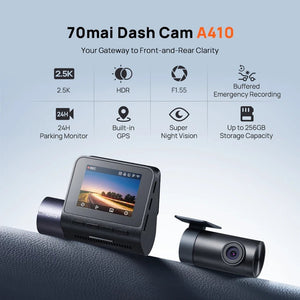 70mai Dash Cam A410 Front 1440P Rear 1080P Car DVR 256GB 24H Parking - stepyours.com
