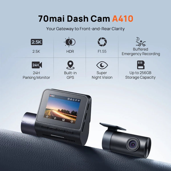 70mai Dash Cam A410 Front 1440P Rear 1080P Car DVR 256GB 24H Parking - stepyours.com
