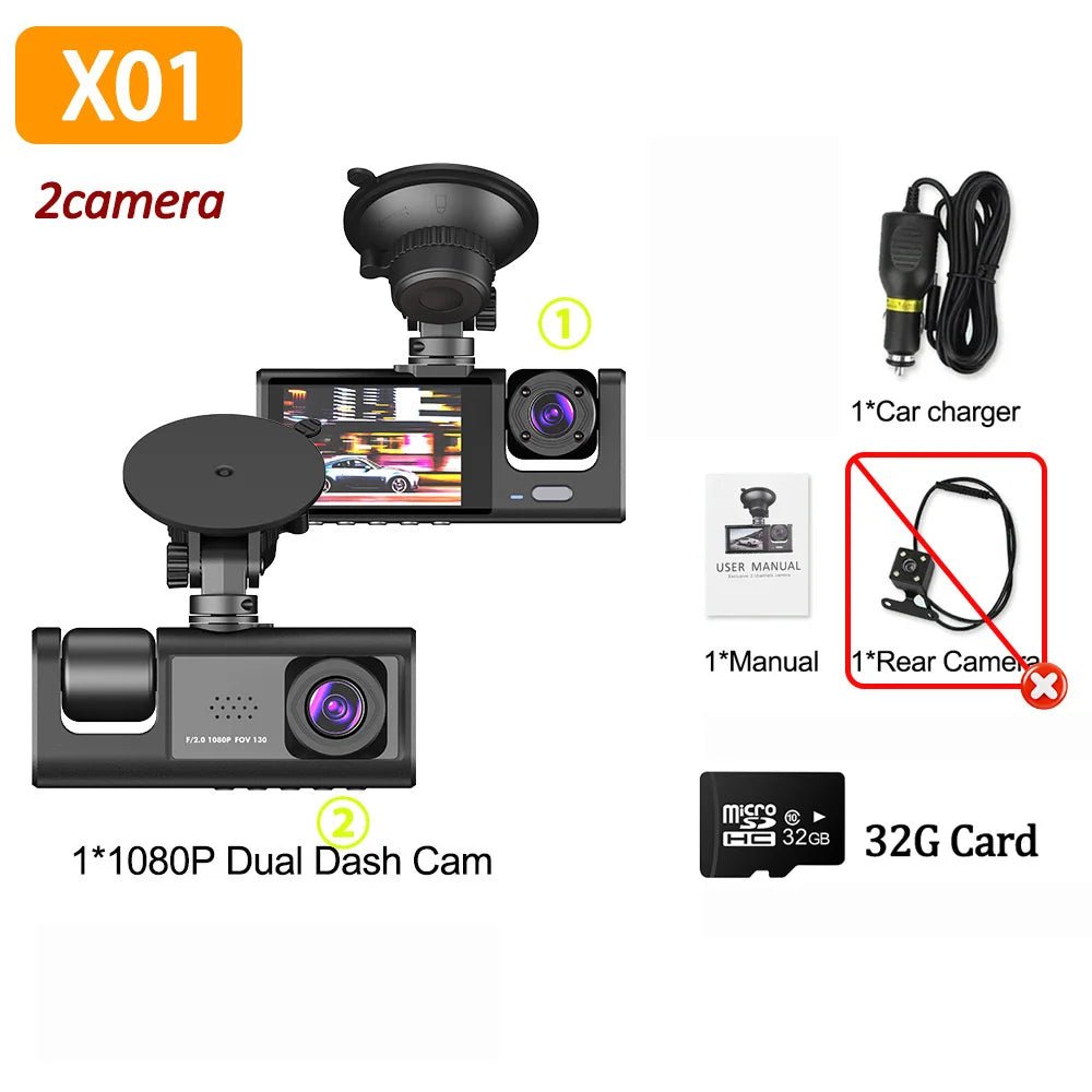1080P Car Dash Cam 2 To 3 Camera Front And Rear Video Recorder Night Vision - stepyours.com