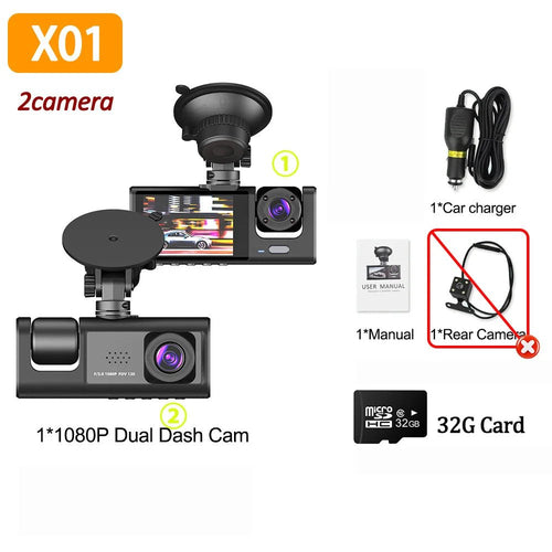 1080P Car Dash Cam 2 To 3 Camera Front And Rear Video Recorder Night Vision - stepyours.com