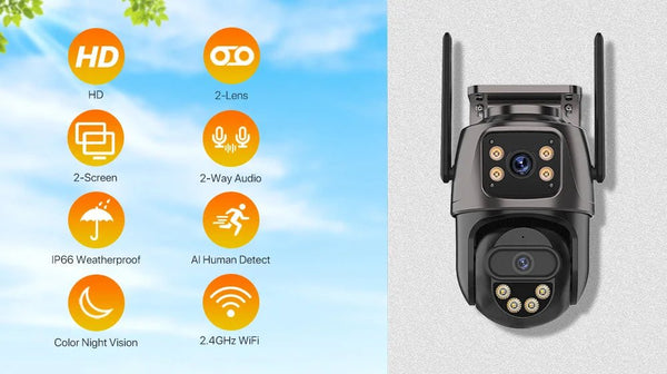 WONSDAR Dual Lens PTZ WiFi Camera Outdoor AI Security iCSee.add Hooks - stepyours.com