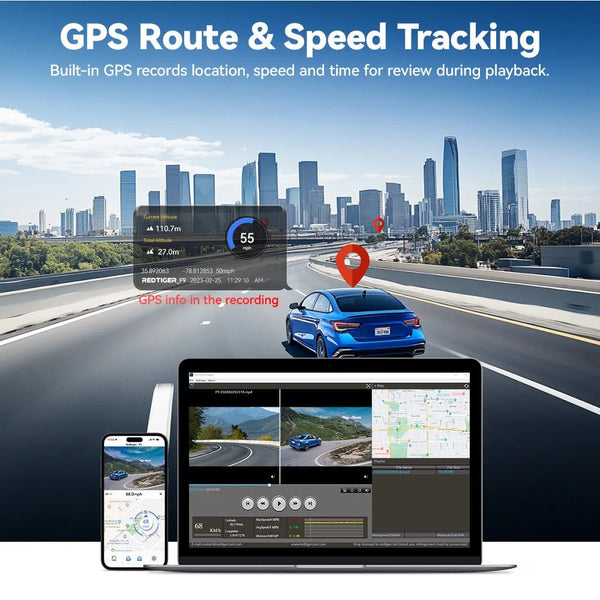 Redtiger F9 Dash Cam 4K Front And Rear GPS WiFi Night Vision - stepyours.com