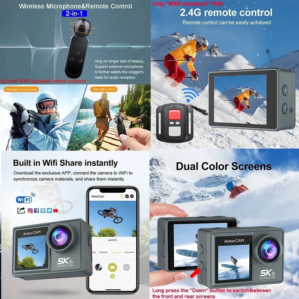 Adventure Ready Action Camera 5K 4K60FPS Dual IPS Touch LCD Waterproof 30M - stepyours.com