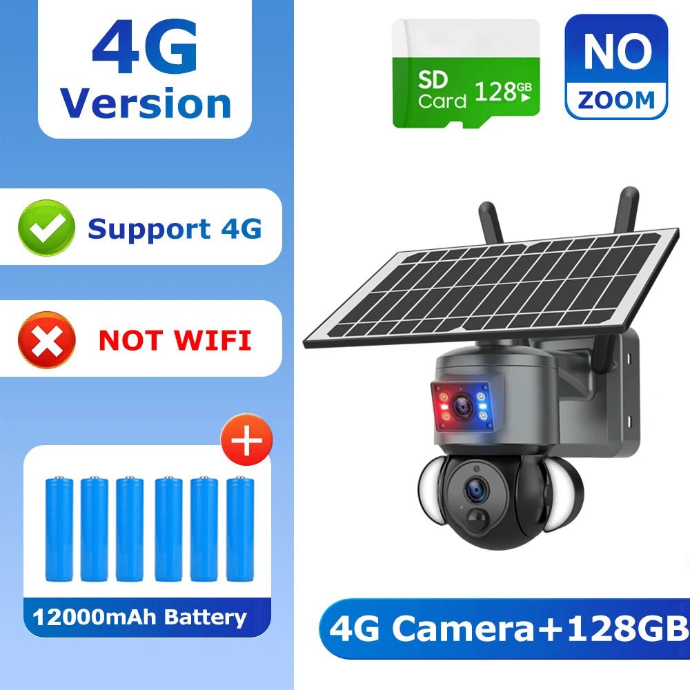SHIWOJIA 4K 8MP Solar Camera With 4G SIM WiFi Color Night Vision PTZ Dual Lens - stepyours.com