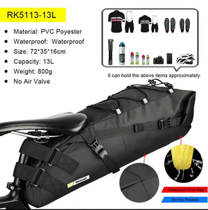 Rhinowalk Bike Saddle Bag Waterproof MTB Road Bicycle 13L Large Capacity Cycling Bag Foldabe Tail Rear Bag Trunk Accessories