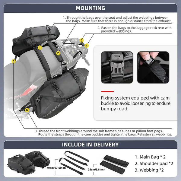 Rhinowalk Motorcycle Saddlebag Waterproof For Most Without Side Racks Off-road Sport Bike Fit BMW Honda Kawasaki Yamaha Benelli