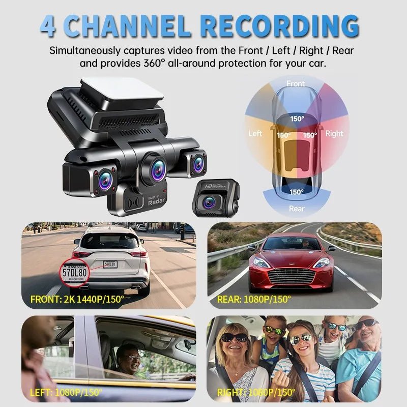TiESFONG 4CH GPS Dash Cam I7Pro Front 4K 2K Plus 3x1080P Car DVR WiFi - stepyours.com