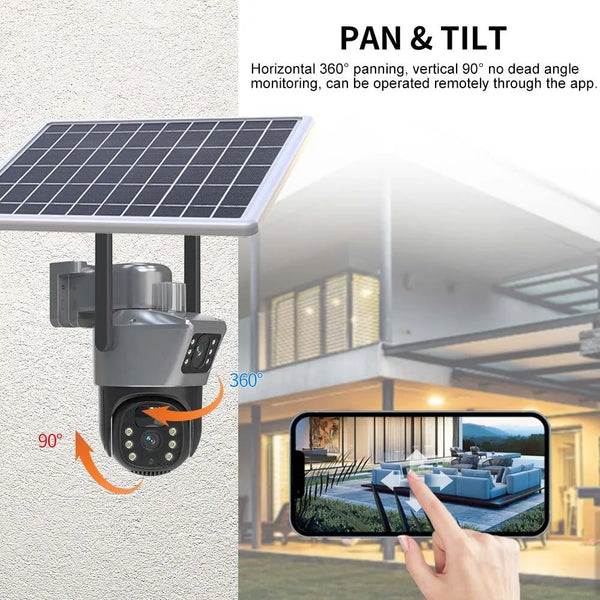 8MP 4K Solar WiFi Outdoor Dual Lens PTZ Camera - Wireless AI Alerts - stepyours.com