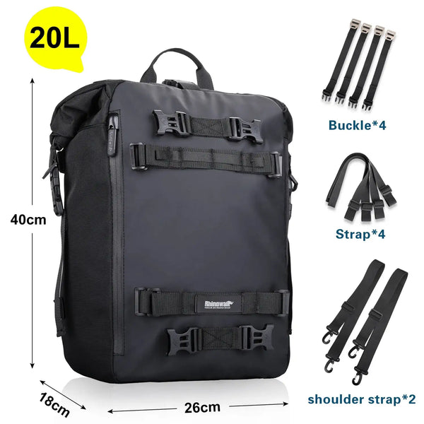 Rhinowalk Motorcycle Back Seat Bag 10/20/30L Waterproof Multifunctional Saddle Side Luggage Bag Cycling Backpack Universal
