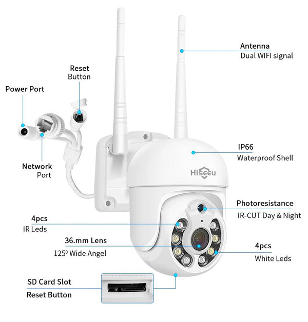 5MP Outdoor WiFi PTZ Camera With 5X Digital Zoom P2P CCTV Hiseeu Compatible - stepyours.com